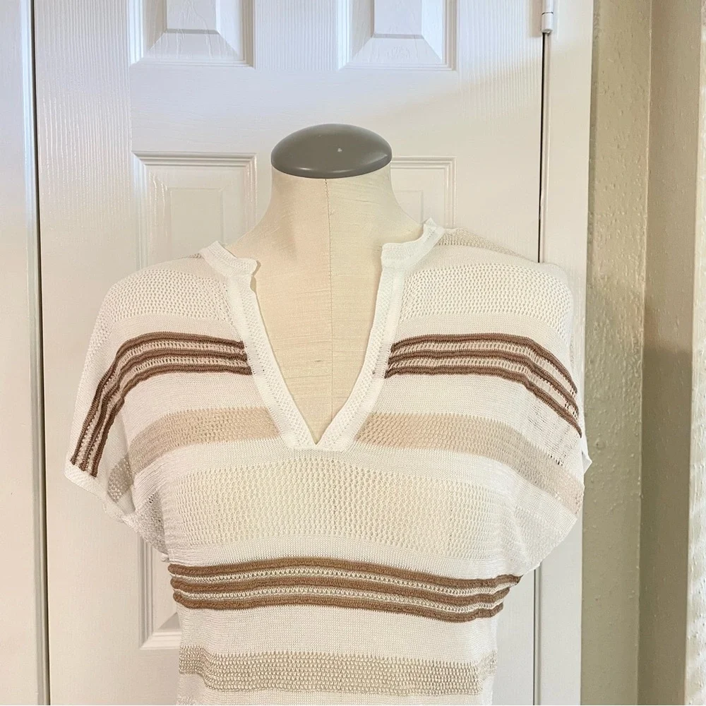 Chico's Striped Belted Semi Sheer Mesh Tunic Beach Coverup Size Small